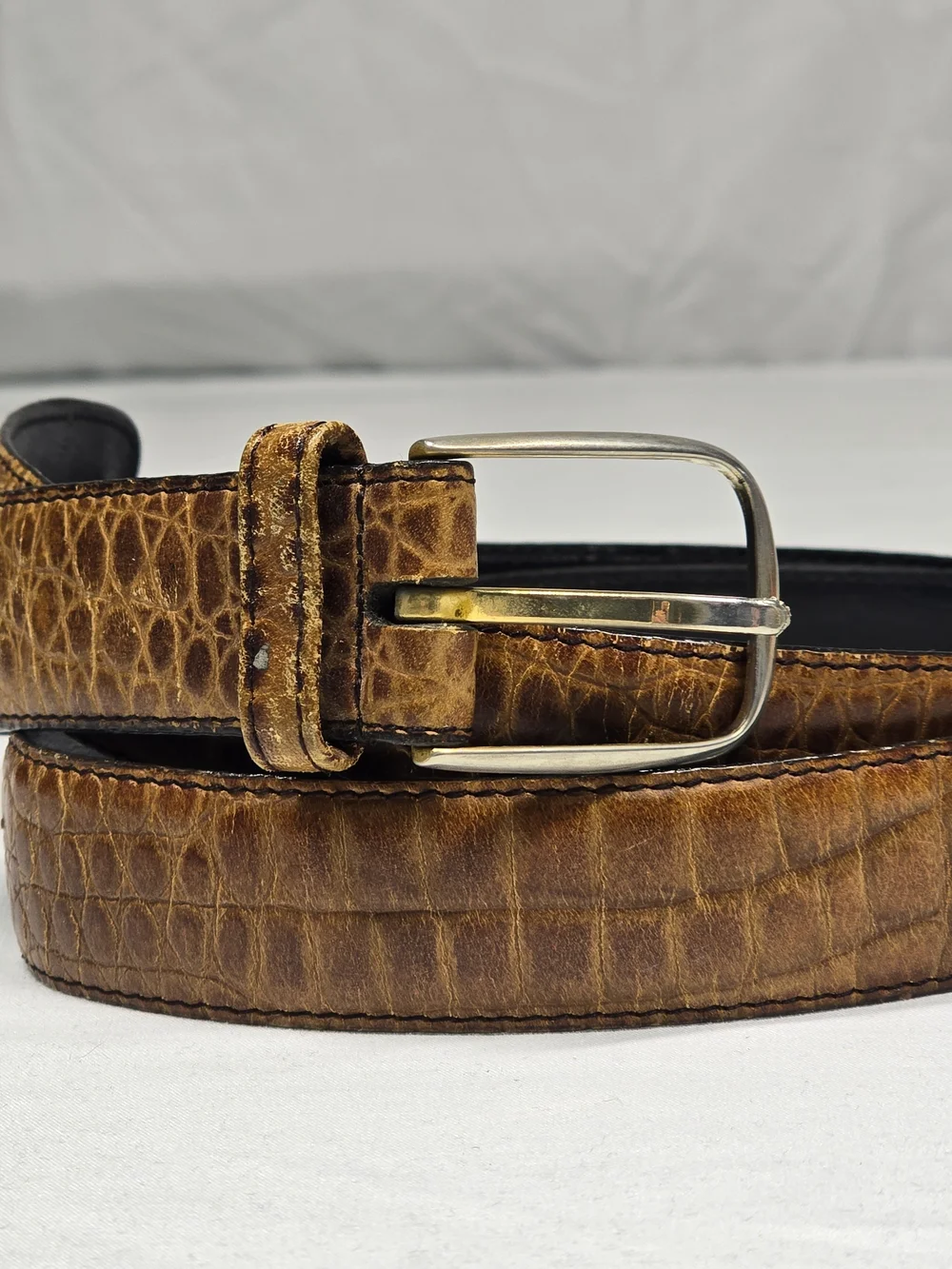 Vintage Brown Croc Embossed Full Grain Cowhide Leather Belt Size 42